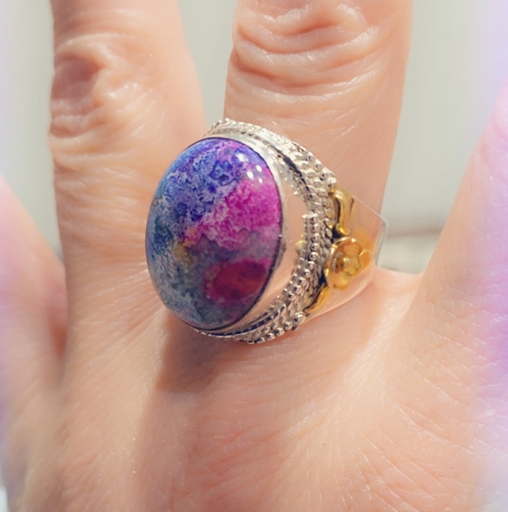 Crazy Lace Solid Sterling Silver Gemstone Ring - image 2